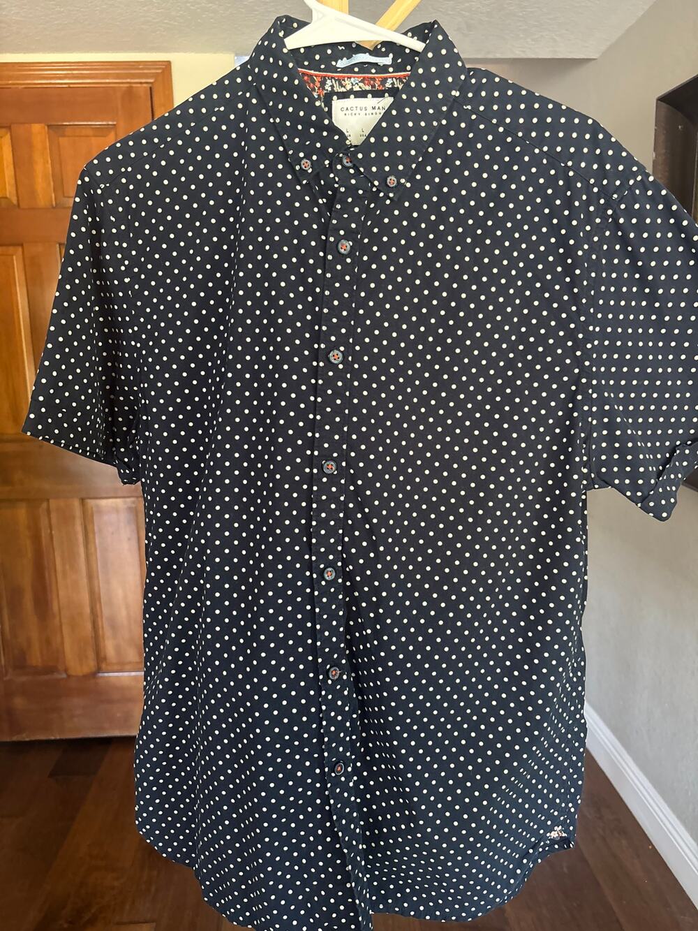 Cactus Man Ricky Singh Navy Polka Dot Slim Fit Button Down Shirt Mens L Cotton